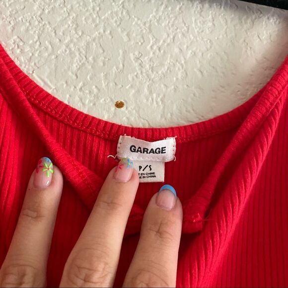 Garage Red Button Down Cami Bodysuit - Picture 6 of 9